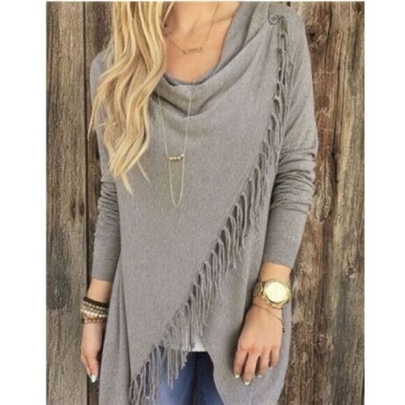 LOVESTITCH Wrap Cardigan Sweater Fringe Women's Medium Western Boho Travel Cozy - Picture 11 of 14